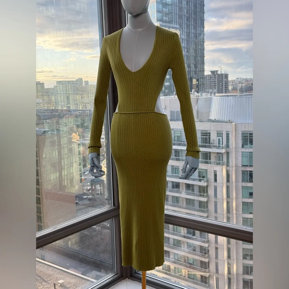 🆕 CAMILA COELHO 🧿 NWOT Rosabella Knit Midi Dress, Olive - Sz S